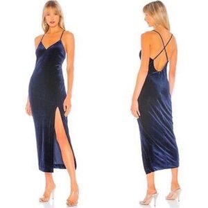 Bardot Raven Dress Size 10 Dark Navy Velvet Midi Thigh Slit Modern Chic Romantic